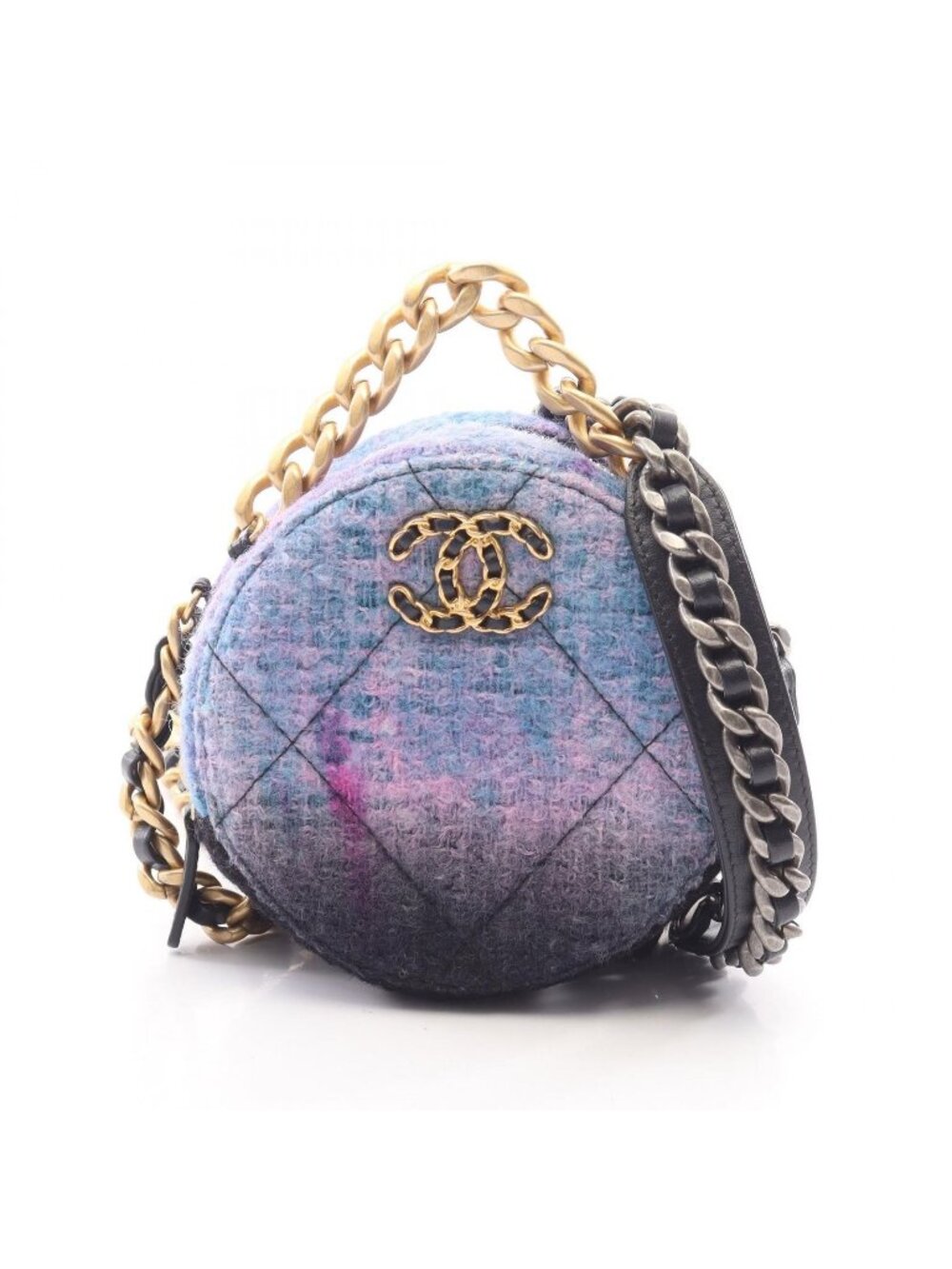 Chanel Shoulder Bag Chanel 19 Quilted 2-Way Lavender Black Fabric Lambskin